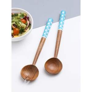Meilleure vente, ensemble de serveurs à salade en bois d'acacia de qualité supérieure avec impression en émail sur la poignée, fourchette et cuillère pour ustensiles de cuisine - Product Image 3