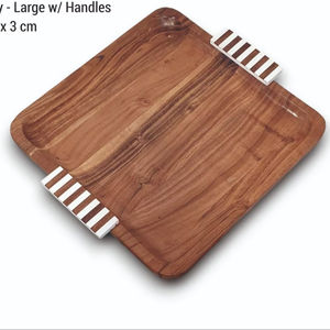 Plateau de service en bois de forme carrée avec poignée Plateau de service écologique Style moderne Royal Mariage Petit déjeuner Nourriture Décoratif - Product Image 1