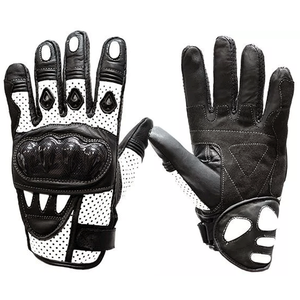 Black & White Motorbike Riding Full Finger Perforated Leather Gloves Motorcycle Auto Racing Wear Gloves For Men - Product Image 1