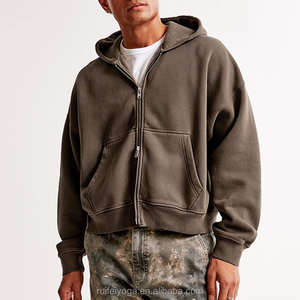 Personalizado de alta calidad Streetwear en blanco de peso pesado de gran tamaño francés Terry algodón polar hombres recortada Boxy Zip up Hoodie - Product Image 1