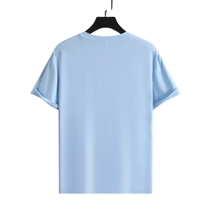 T-shirt pour homme bleu clair à col rond et manches courtes, en coton doux, décontracté, basique, pour l'été, confortable, uni, coupe classique, vente en gros - Product Image 2