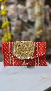 Embrayages décontractés traditionnels pour femmes multicolore Lehriya Gotta Patti sac à main de travail pour mariage pooja cadeaux faveurs de fête indiennes - Product Image 3