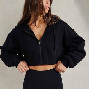 Ropa de calle 2025 personalizada de manga larga de algodón pesado de lana frontal con cremallera completa de gran tamaño para mujer chaqueta recortada con capucha - Product Image 5