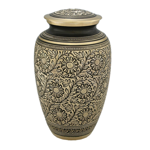 Urna de cremación de latón grabada en negro Recién llegado Urna Cineraria para cenizas de adultos Urna funeraria conmemorativa elegante para cenizas humanas - Product Image 1