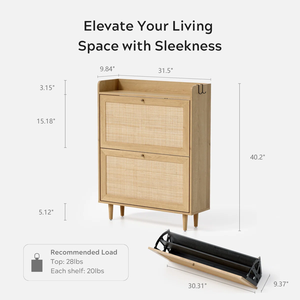 Modern Free Standing Solid <b>Wood</b> <b>Shoe</b> Storage Cabinet with 2 Flip Drawers Extendable Entryway <b>Bench</b> for Living Room - Product Image 3