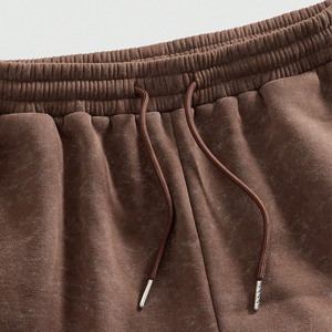 Ensemble sweat à capuche et pantalon de jogging à jambe large en velours brun délavé avec détails script, streetwear premium, survêtement deux pièces pour commandes en gros OEM - Product Image 5