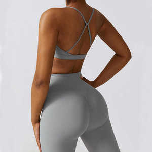 Conjunto de ropa de Yoga de dos piezas personalizado para mujeres, leggings de tela flexible transpirable OEM y top a juego para entrenamientos de gimnasio - Product Image 3