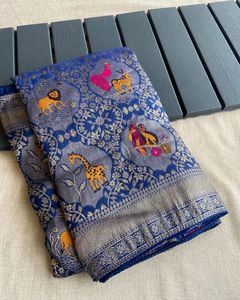 Sari de Banarasi traditionnel indien bleu ciel avec chemisier fantaisie pour mariage ethnique mariée porter des femmes - Product Image 2