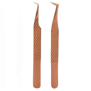 Lot de 4 pinces à cils droites en acier inoxydable de haute qualité avec poignée diamantée (Or rose) – Fournitures pour extensions de cils - Product Image 3