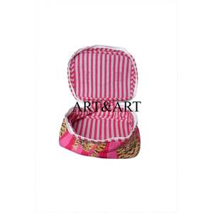 Handmade Tiger Print Eco-Friendly 3-Piece Cosmetic Storage Cotton Pouches Zipper Travel Cases <b>Quilted</b> Design-Perfect Valentine - Product Image 2