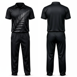 OEM Custom Logo Black Cricket Uniform Silver <b>Fern</b> <b>Print</b> Jersey and Trouser Lightweight Sportwear - Product Image 3