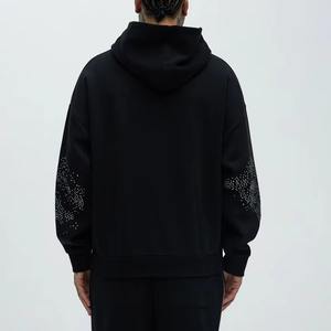 Sudadera con Capucha Personalizada de Estilo Vintage Lavada con Hombros Caídos para Hombre, Cierre de Cremallera Bidireccional, Diseño Extra Grande con Detalles de Pedrería - Product Image 3