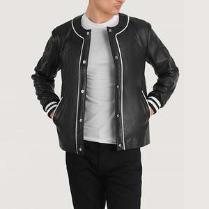 Veste universitaire vintage Willis de haute qualité en cuir de mouton noir imperméable avec motif brodé, style décontracté pour l'automne, taille XS - Product Image 1