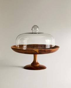 vintage Acacia <b>wood</b> <b>Cake</b> <b>stand</b> With dom - Product Image 4