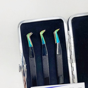 แหนบขนตาสีดำหลายจุดสีรุ้งแบบมืออาชีพแหนบต่อขนตาพิเศษทำจากสเตนเลสทนทาน - Product Image 4