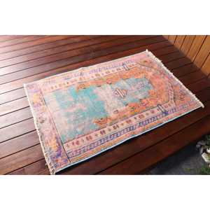 พรมตุรกีขนาด 2.2x3.37 ฟุต พรมวินเทจ พรมลายจุดสีน้ำเงินทำจากขนสัตว์ - Product Image 2