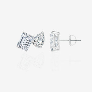 14k Gold Earrings with <b>Emerald</b> and Pear Cut Lab Grown Diamonds <b>Stud</b> Diamond Jewelry - Product Image 5