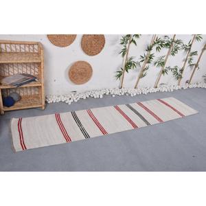Vintage Turkish <b>Runner</b> <b>Rug</b> 1.8x8.6 ft (56x261 cm), Beige Floral Kilim <b>Rug</b> - Product Image 4