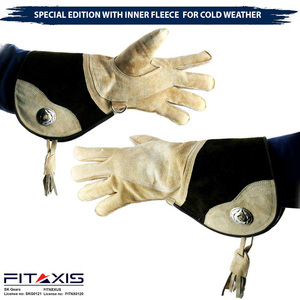 Gants de fauconnerie en cuir pour la manipulation d'oiseaux, édition spéciale personnalisable, longue manchette intérieure en polaire par temps froid pour accessoires de chasse - Product Image 3