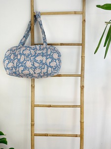 Quilted Duffle Tote Shoulder Gray <b>Bag</b> Cotton Handprint Floral Eco-Friendly Sustainable Durable Large Capacity Sport <b>Weekender</b> - Product Image 3