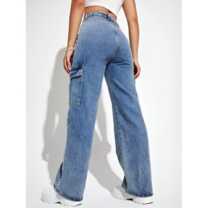 Pantalones vaqueros de pierna ancha de alta elasticidad para mujer, pantalones holgados informales de alta calidad con diseño rasgado, tela vaquera, ropa al por mayor de China - Product Image 2