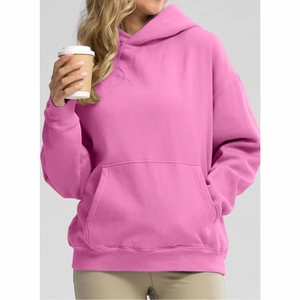 Sweats à capuche d'hiver respirants pour femmes avec logo personnalisé sur le devant, faible MOQ, design à épaules tombantes, en vente, sweats à capuche pour femmes - Product Image 1