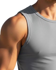 Camiseta sin Mangas para Hombre, Ajustada, Deportiva, para Gimnasio, Tejido Elástico, Color Gris Sólido, Chaleco de Fitness, Fabricante Personalizado, Venta al por Mayor - Product Image 6