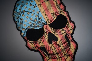 Skull American USA Flag Handmade Embroidered Sew-On Patch Applique Vest <b>Jacket</b> Clothing US Patriotic Bikers Garments Patches - Product Image 5