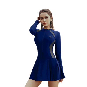 Nuevo vestido de baño para mujer Color oscuro de doble capa de manga larga impermeable hecho de mezcla de nailon-spandex OEM ODM MOQ bajo - Product Image 4