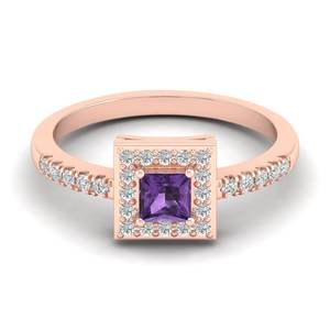 REYES Fabricante Sólido 14K Oro Rosa Diamante Anillos de compromiso Clásico Amatista Piedra preciosa Regalo de aniversario Joyería fina - Product Image 1