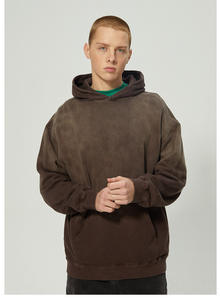 Offre Spéciale sweat à capuche homme 100% coton éponge française broderie en détresse lavage à l'acide ourlet brut streetwear court pour l'hiver numérique - Product Image 4