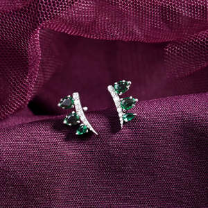 NOVAMART Fine 925 Sterling Silver Reina <b>Stud</b> <b>Earrings</b> Pear & <b>Emerald</b> Cut Diamond with Gold Pearl for Weddings Engagements Wholes - Product Image 2