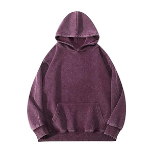 เสื้อฮู้ดดี้สตรีทแวร์ปักลายหรูหราแบบกำหนดเองสำหรับฤดูหนาว ผ้าฟลีซแบบวินเทจทรงโอเวอร์ไซส์ ล้างสีแบบแอซิดวอช ทำสีซีดแบบซันเฟด แต่งดีเทลขาดๆ - Product Image 1