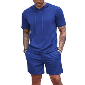 Conjunto de pantalones cortos de algodón orgánico 100% de manga corta de verano para hombres de proveedor de fábrica, patrón sólido de maternidad de secado rápido para hombres - Product Image 1