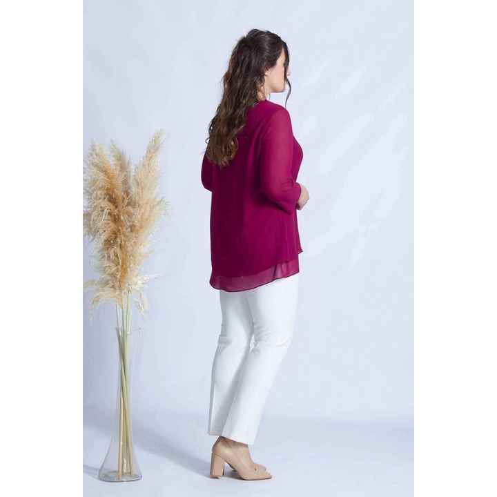 1934 Necklace Chiffon Plus Size Chic Blouse Violet