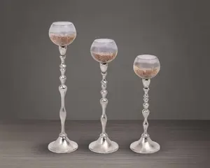 Ensemble de 3 grands bougeoirs chauffe-plat bougeoirs de table en verre argenté bougeoir en verre pilier pour mariage - Product Image 4