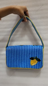 Bolso de hombro azul con cuentas de limón, bolso de mano indio totalmente artesanal de lujo, hecho a mano para mujer, bolso de fiesta de verano. - Product Image 2