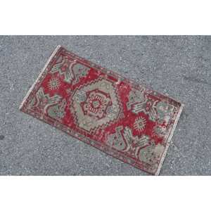 Alfombra Kilim Vintage de 1,4X2,6 pies, diseño de retazos rojo y verde, Material de algas marinas, área grande, pasillo rectangular, látex de 10mm - Product Image 2