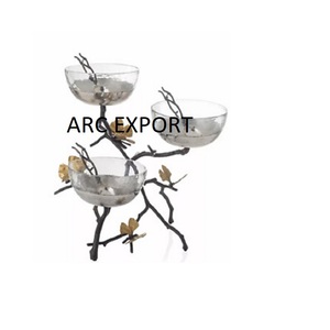 Ustensiles de cuisine pour la maison Bol de service avec arbre Bols à feuille d'or Brillant Poli Décoratif Mariage et Resort Bol à fruits secs en Inde - Product Image 5