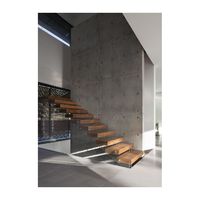 Escalier flottant d'intérieur Ace au design moderne, marches en bois massif avec système de garde-corps en verre