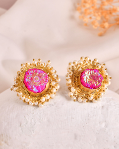 Latest Design Classic Stud Earrings Titanium Druzy Gemstone Gold Plated Collet Fashionable Electroplated <b>Set</b> <b>Jewellery</b> - Product Image 2