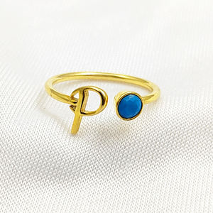 Alphabet P Initials With Turquoise Stone 925 Sterling Silver Metal <b>Name</b> Letters Gold Vermeil Dainty <b>Ring</b> Jewelry Women Bulk <b>Ring</b> - Product Image 1