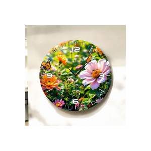 Reloj de pared de mesa silencioso de madera con estampado de flores de peonía colorido 50cm Número regalo - Product Image 2