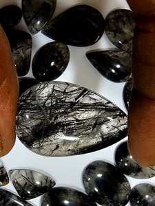 AAA H a GEMS Hermosa Gema Natural de Cuarzo Rutilado Negro, Cabujón Suelto, Cristal Curativo, Forma Ovalada, Redonda, de Pera, Tamaño Libre - Product Image 3