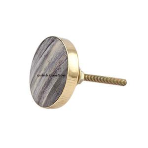 Tirador de cajón de latón con incrustaciones de hueso gris redondo, tirador de armario decorativo hecho a mano para cajones, armarios y muebles - Product Image 2