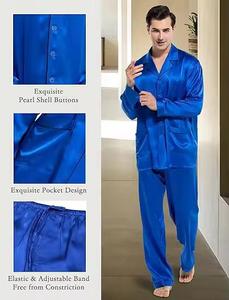 Ensembles d'été élégants en soie et coton pour hommes avec shorts, pyjamas et chemises pour vêtements de nuit et tenues décontractées – Pyjama en soie - Product Image 5