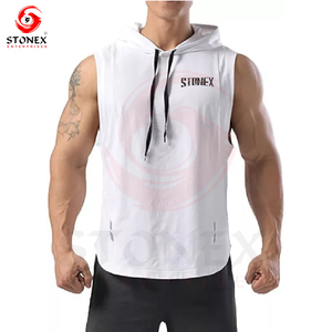 Sudadera con capucha sin mangas en blanco gruesa de gran tamaño personalizada para hombre, ropa deportiva para gimnasio, Sudadera con capucha sin mangas de verano - Product Image 4