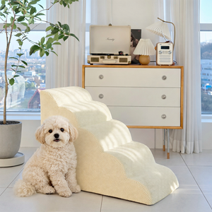 [AllmioPet] Escalier pour animaux de compagnie beige 5 marches AMP 5 BE en tissu nuage, conçu pour un accès sûr aux meubles d'intérieur - Product Image 2