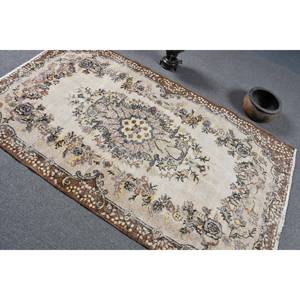 พรมขนสัตว์สีเบจสีน้ำตาลแบบดั้งเดิม4x7ft การออกแบบการเย็บปะติดปะต่อกันแบบคลาสสิกสี่เหลี่ยมขนาดใหญ่ห้องโถงยางใหม่สำหรับห้องพัก - Product Image 4