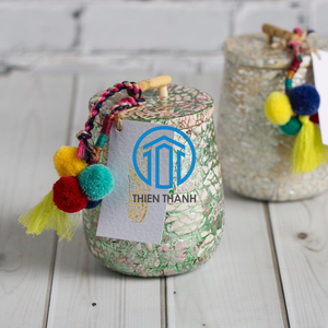 Tarro decorativo de bambú hecho a mano con borlas coloridas caligrafía árabe Ramadán Eid Gergean caja de regalo para dátiles nueces - Product Image 2